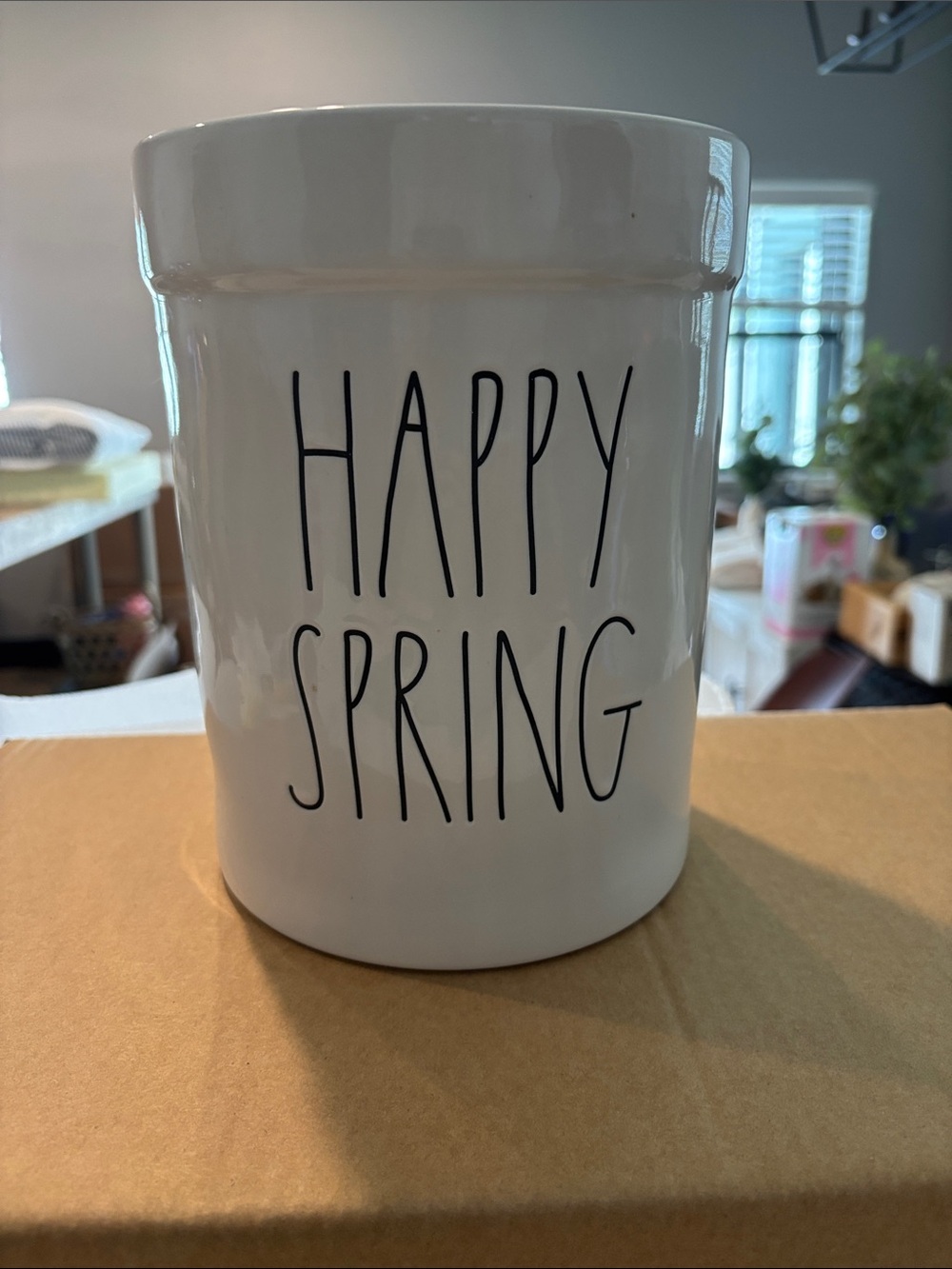 Rae Dunn White Ceramic "Happy Spring" Canister with Black Lettering